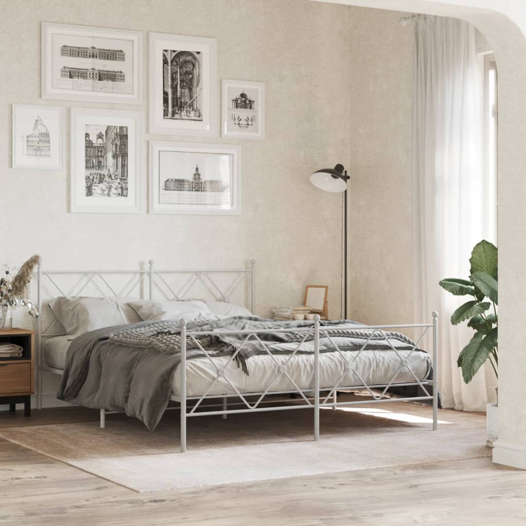 Bedframe met hoofd- en voeteneinde metaal wit 150x200 cm is nu te koop bij PeponiXL, paradijselijk wonen!