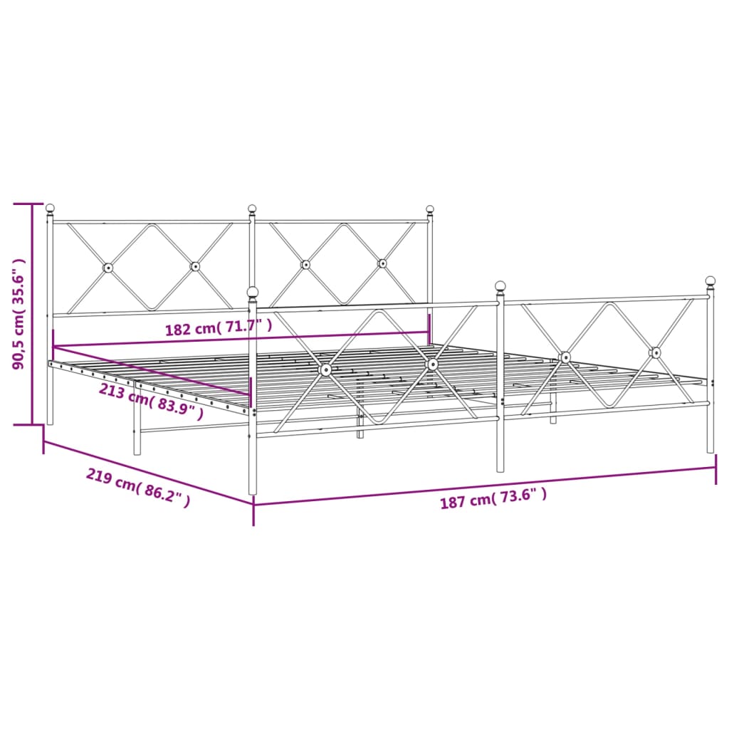 Bedframe met hoofd- en voeteneinde metaal wit 183x213 cm is nu te koop bij PeponiXL, paradijselijk wonen!