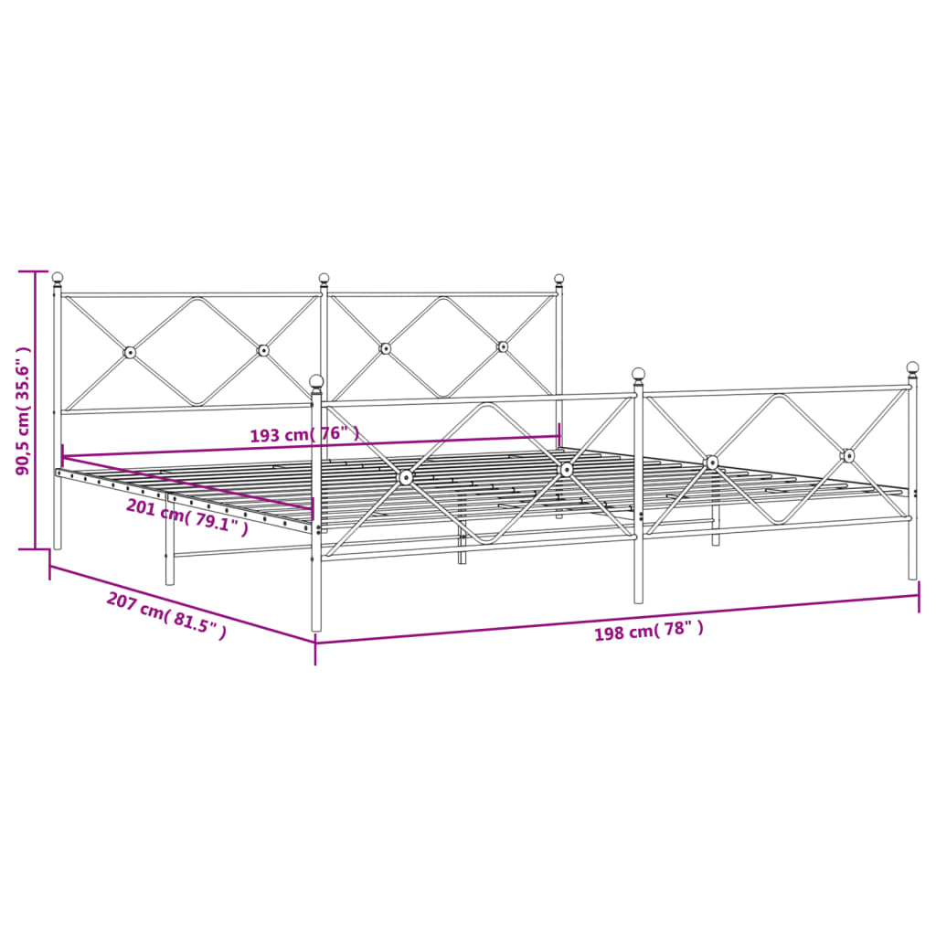 Bedframe met hoofd- en voeteneinde metaal wit 193x203 cm is nu te koop bij PeponiXL, paradijselijk wonen!