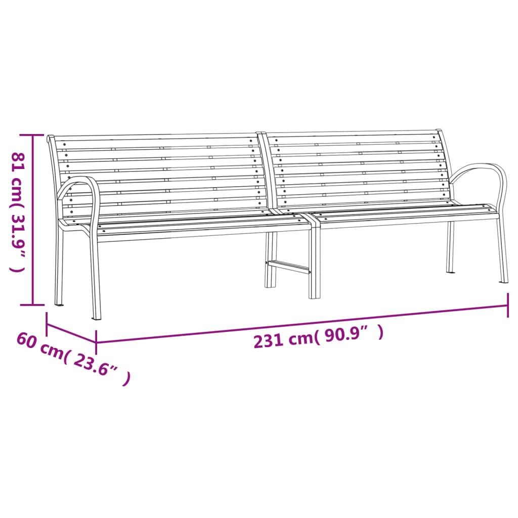 Tuinbank dubbel 231 cm staal en HKC zwart is nu te koop bij PeponiXL, paradijselijk wonen!