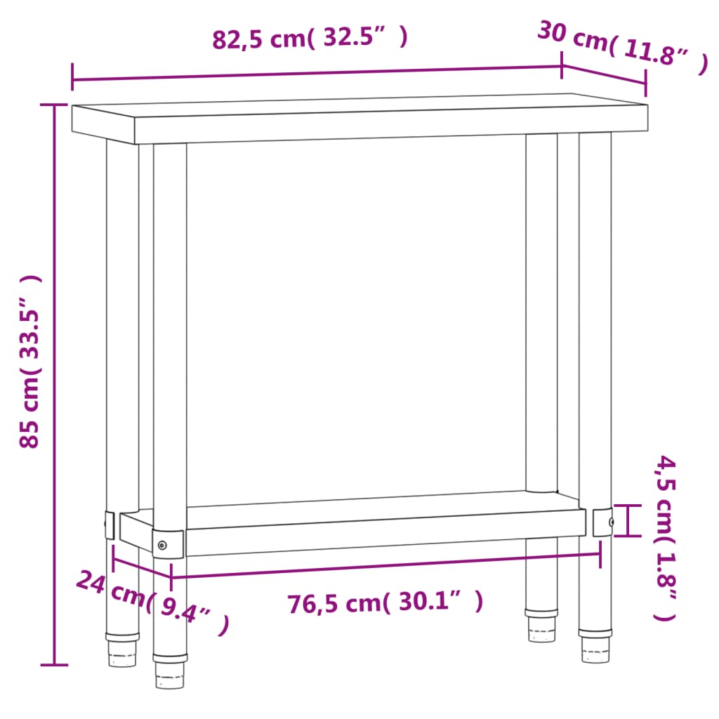 Keukenwerktafel 82,5x30x85 cm roestvrij staal is nu te koop bij PeponiXL, paradijselijk wonen!