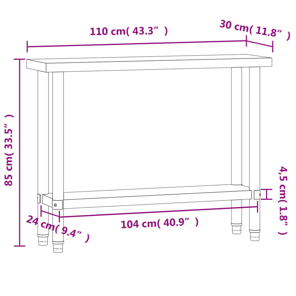 Keukenwerktafel 110x30x85 cm roestvrij staal is nu te koop bij PeponiXL, paradijselijk wonen!