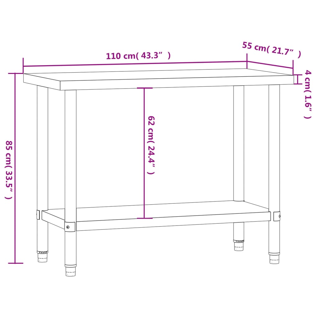 Keukenwerktafel 110x55x85 cm roestvrij staal is nu te koop bij PeponiXL, paradijselijk wonen!