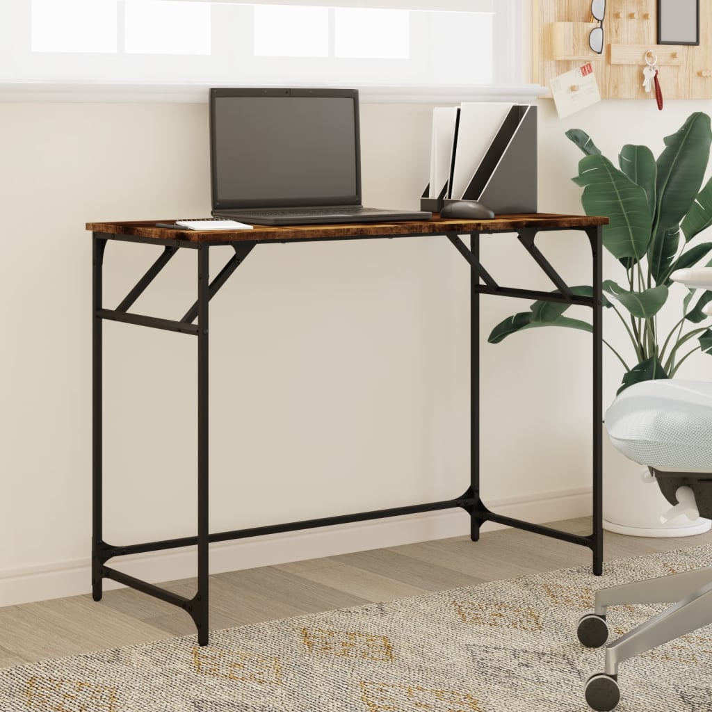 Bureau 100x45x76 cm hout en gepoedercoat staal gerookt eiken is nu te koop bij PeponiXL, paradijselijk wonen!