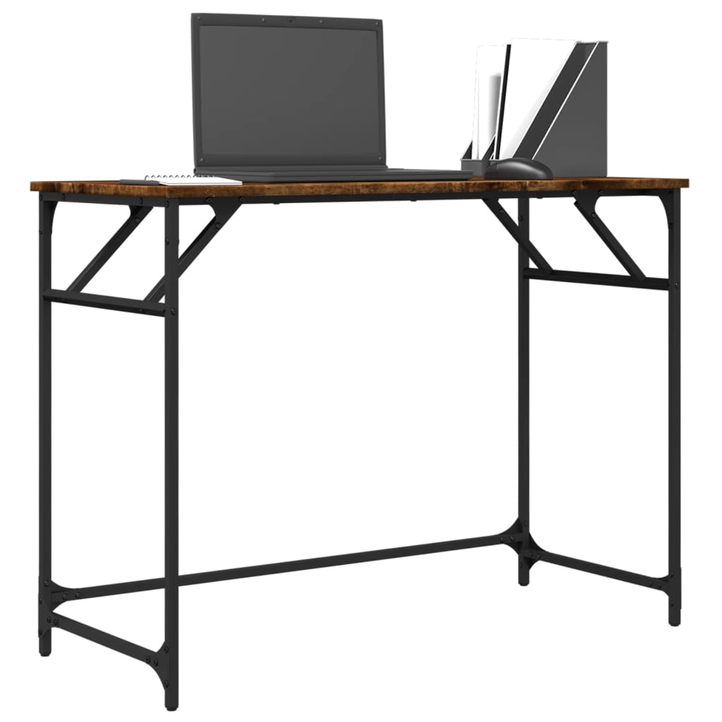 Bureau 100x45x76 cm hout en gepoedercoat staal gerookt eiken is nu te koop bij PeponiXL, paradijselijk wonen!