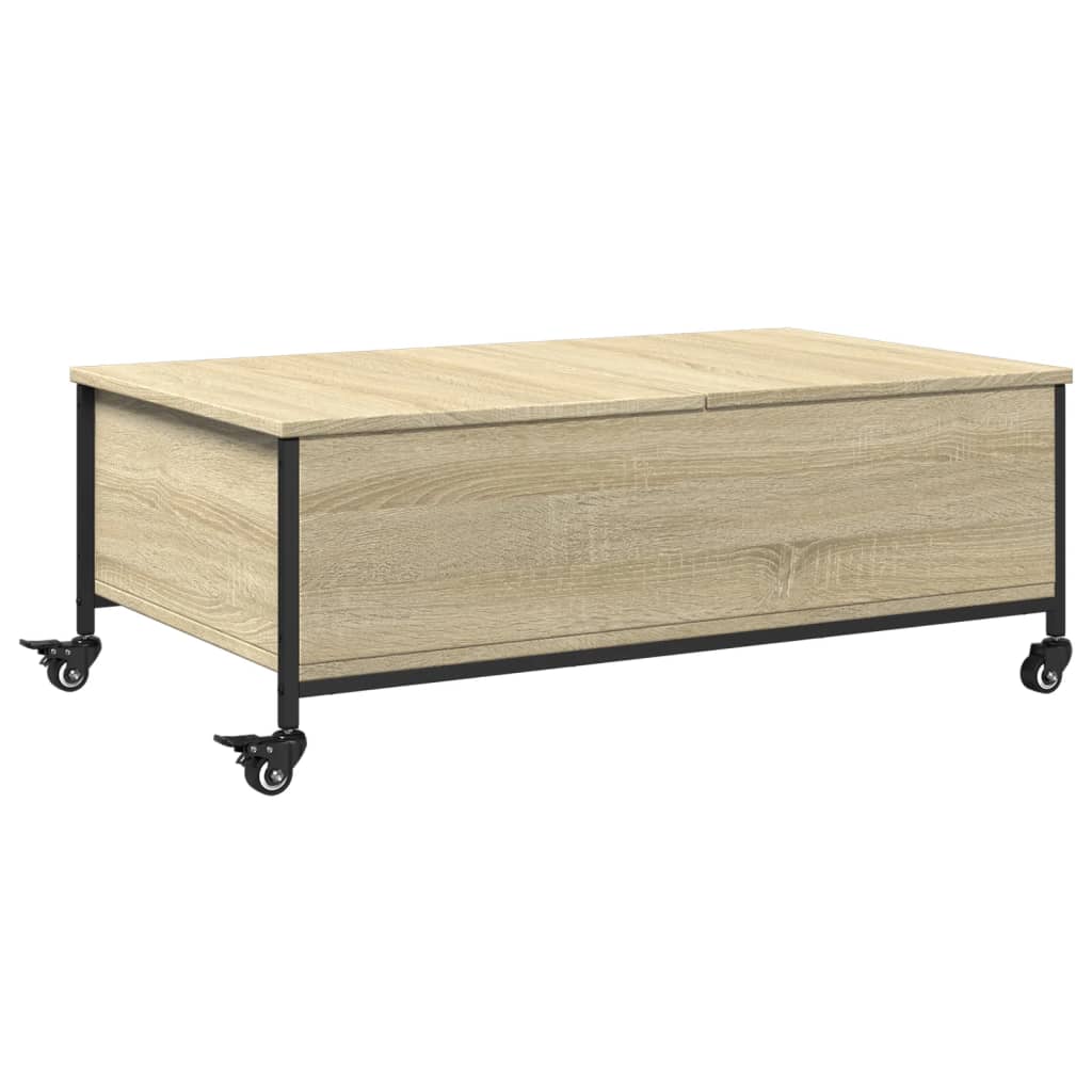 Salontafel met wielen 91x55x34 cm bewerkt hout sonoma eiken is nu te koop bij PeponiXL, paradijselijk wonen!