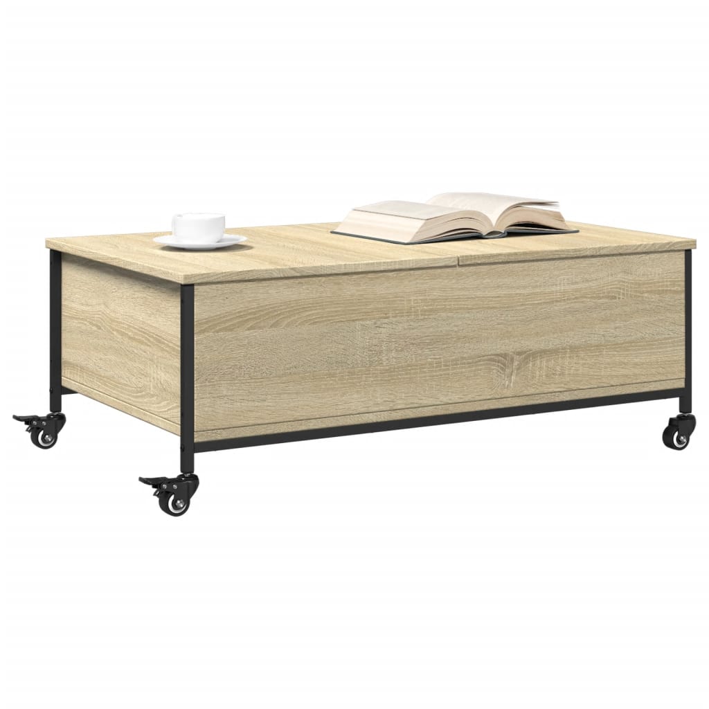 Salontafel met wielen 91x55x34 cm bewerkt hout sonoma eiken is nu te koop bij PeponiXL, paradijselijk wonen!