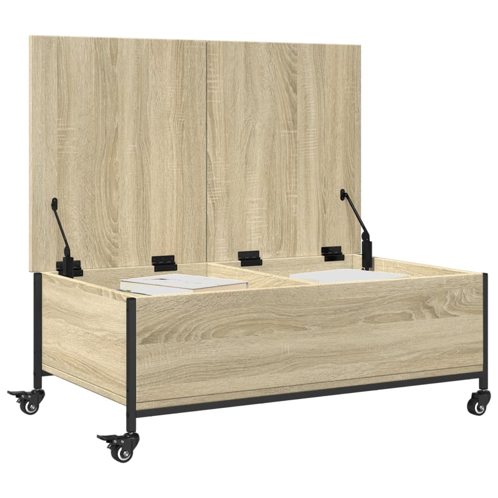 Salontafel met wielen 91x55x34 cm bewerkt hout sonoma eiken is nu te koop bij PeponiXL, paradijselijk wonen!