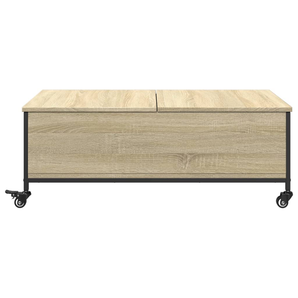 Salontafel met wielen 91x55x34 cm bewerkt hout sonoma eiken is nu te koop bij PeponiXL, paradijselijk wonen!