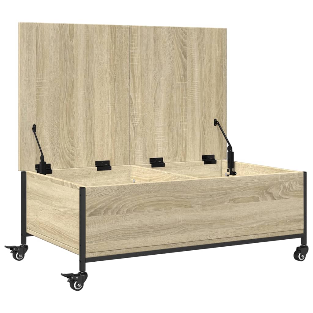 Salontafel met wielen 91x55x34 cm bewerkt hout sonoma eiken is nu te koop bij PeponiXL, paradijselijk wonen!