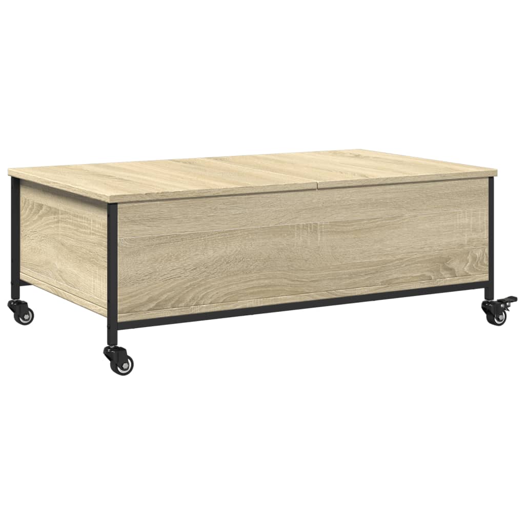 Salontafel met wielen 91x55x34 cm bewerkt hout sonoma eiken is nu te koop bij PeponiXL, paradijselijk wonen!