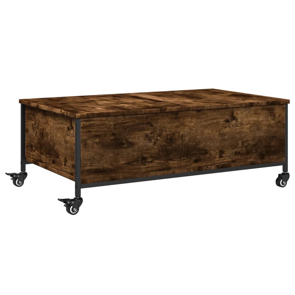 Salontafel met wielen 91x55x34 cm bewerkt hout gerookt eiken is nu te koop bij PeponiXL, paradijselijk wonen!