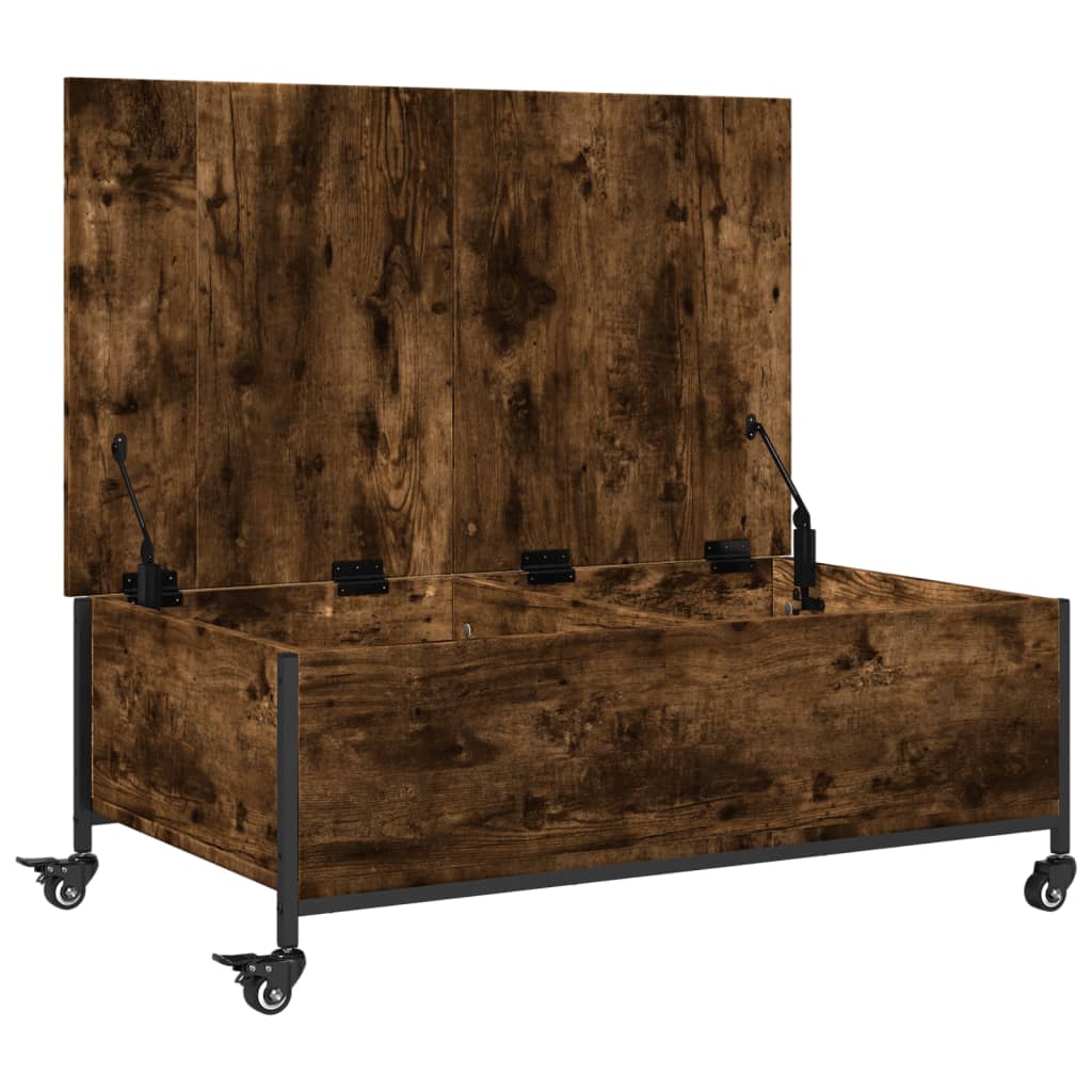 Salontafel met wielen 91x55x34 cm bewerkt hout gerookt eiken is nu te koop bij PeponiXL, paradijselijk wonen!