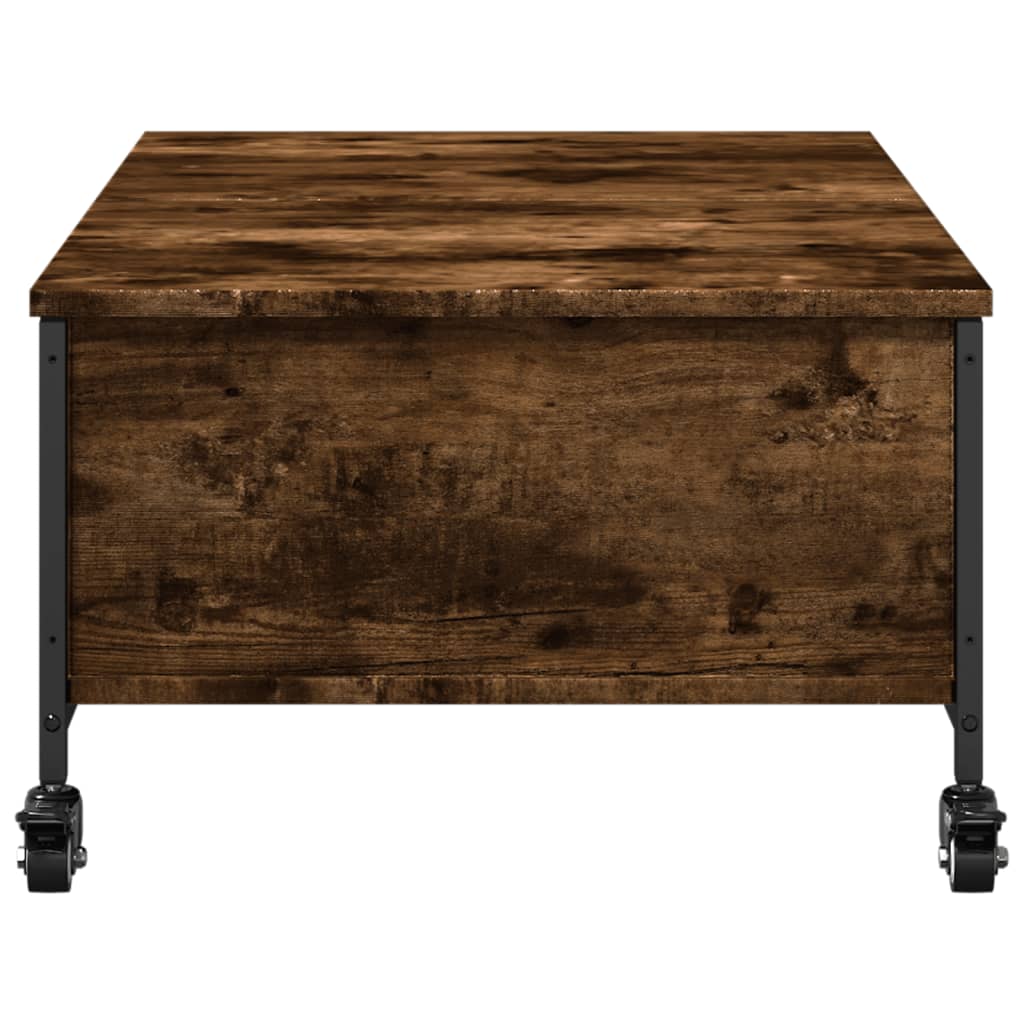 Salontafel met wielen 91x55x34 cm bewerkt hout gerookt eiken is nu te koop bij PeponiXL, paradijselijk wonen!