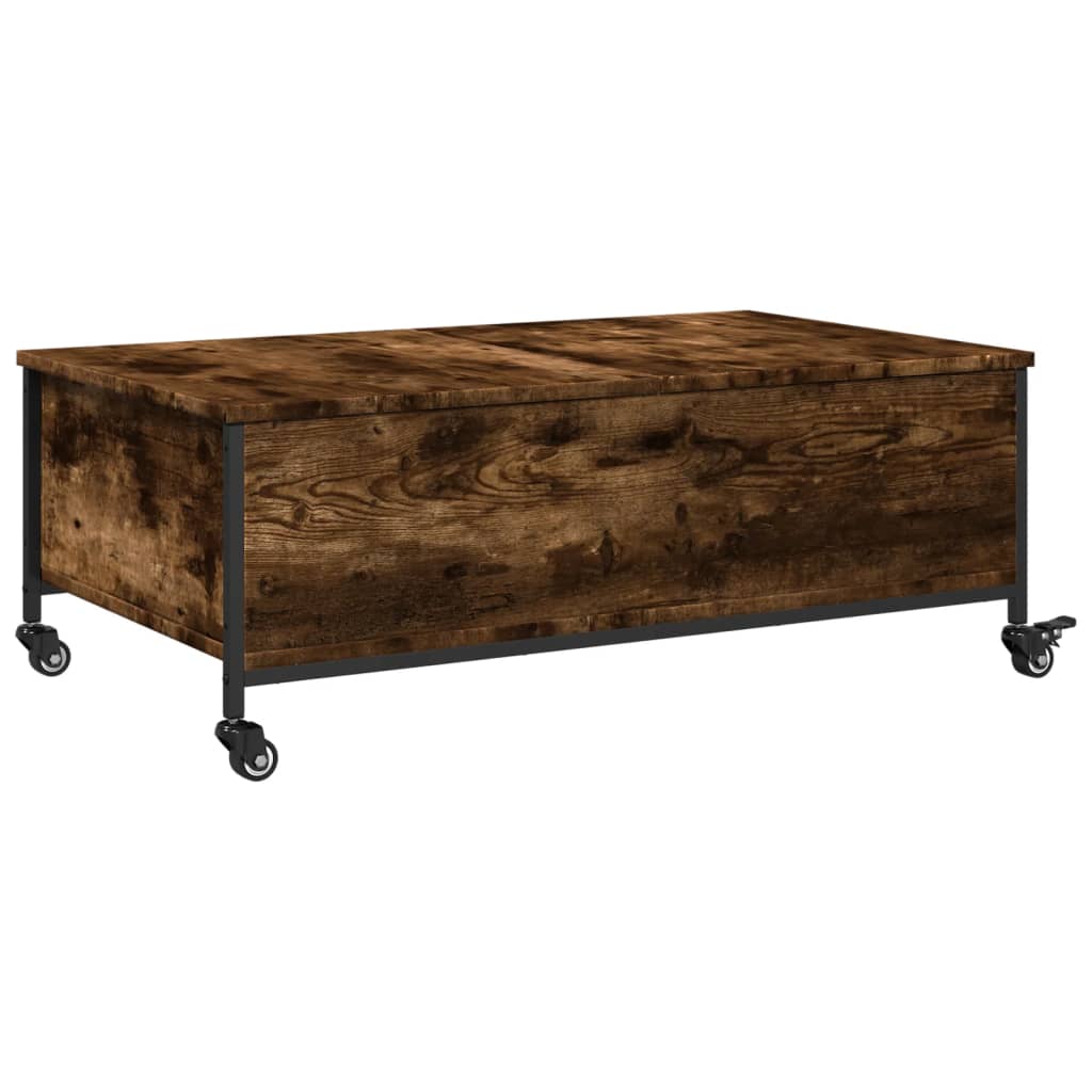 Salontafel met wielen 91x55x34 cm bewerkt hout gerookt eiken is nu te koop bij PeponiXL, paradijselijk wonen!