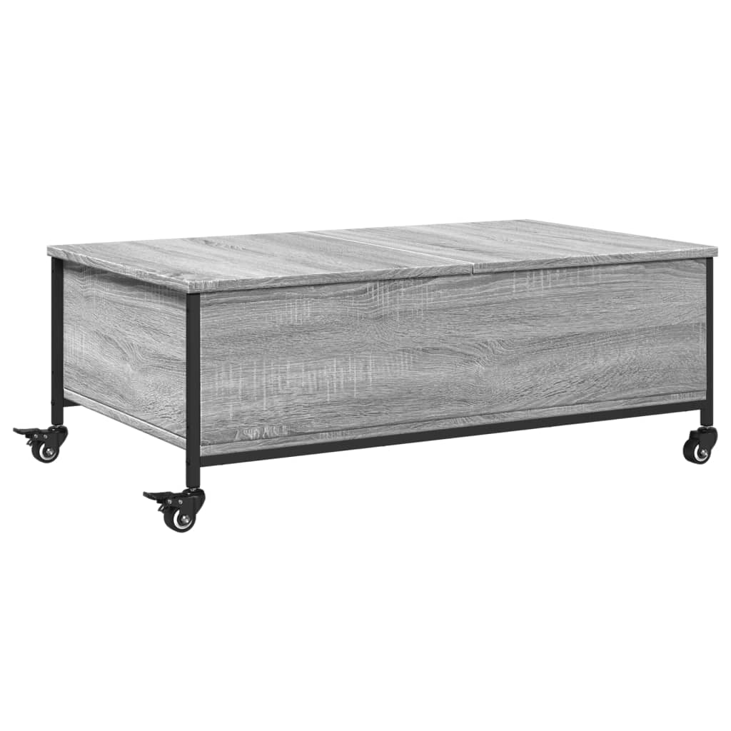 Salontafel met wielen 91x55x34 cm bewerkt hout grijs sonoma is nu te koop bij PeponiXL, paradijselijk wonen!