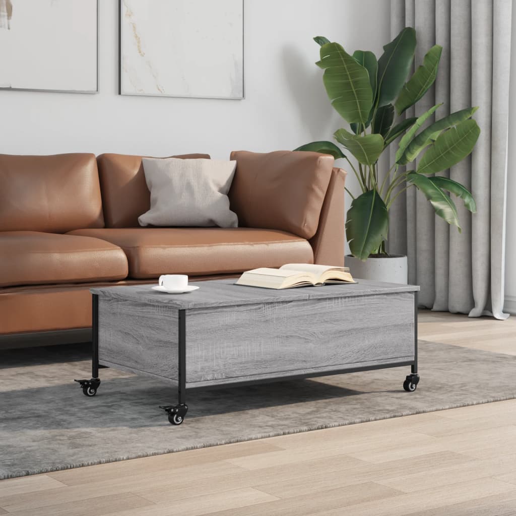 Salontafel met wielen 91x55x34 cm bewerkt hout grijs sonoma is nu te koop bij PeponiXL, paradijselijk wonen!