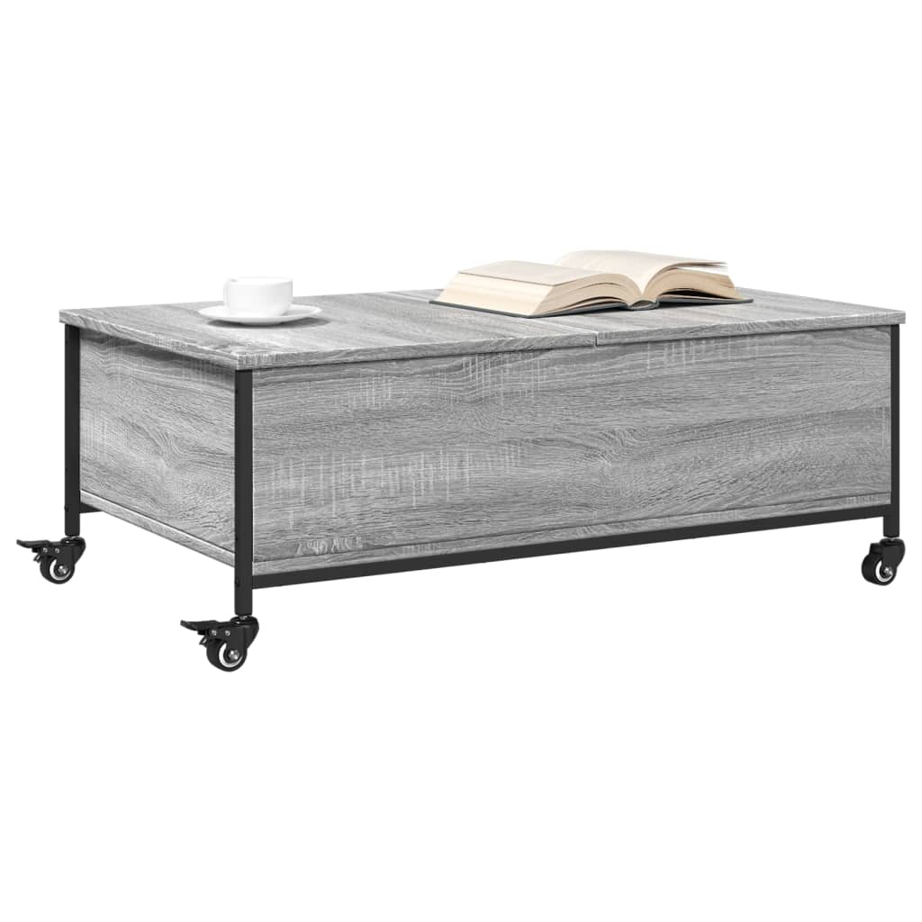 Salontafel met wielen 91x55x34 cm bewerkt hout grijs sonoma is nu te koop bij PeponiXL, paradijselijk wonen!