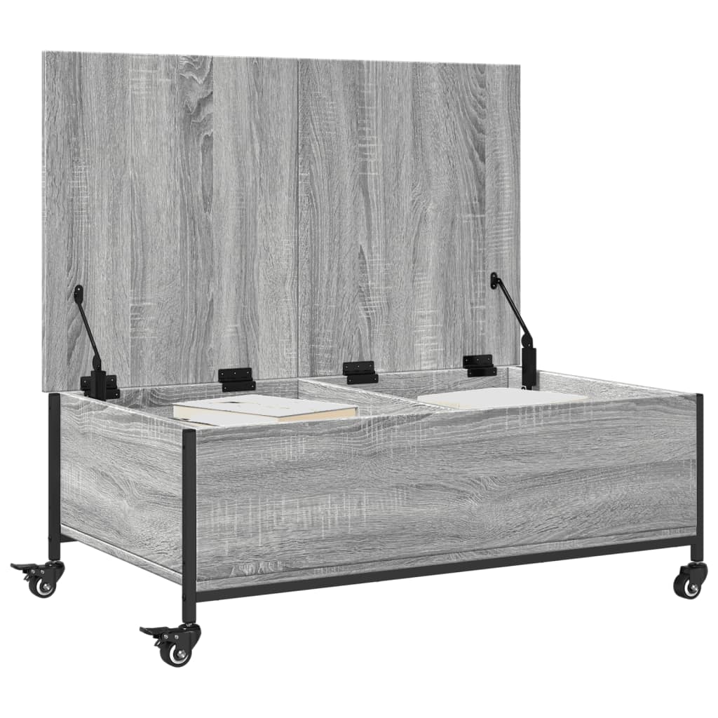 Salontafel met wielen 91x55x34 cm bewerkt hout grijs sonoma is nu te koop bij PeponiXL, paradijselijk wonen!