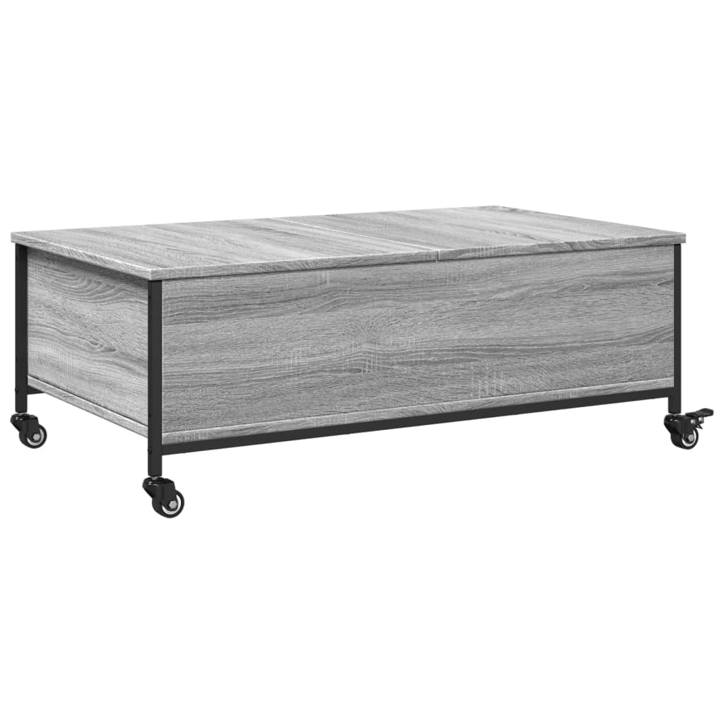 Salontafel met wielen 91x55x34 cm bewerkt hout grijs sonoma is nu te koop bij PeponiXL, paradijselijk wonen!