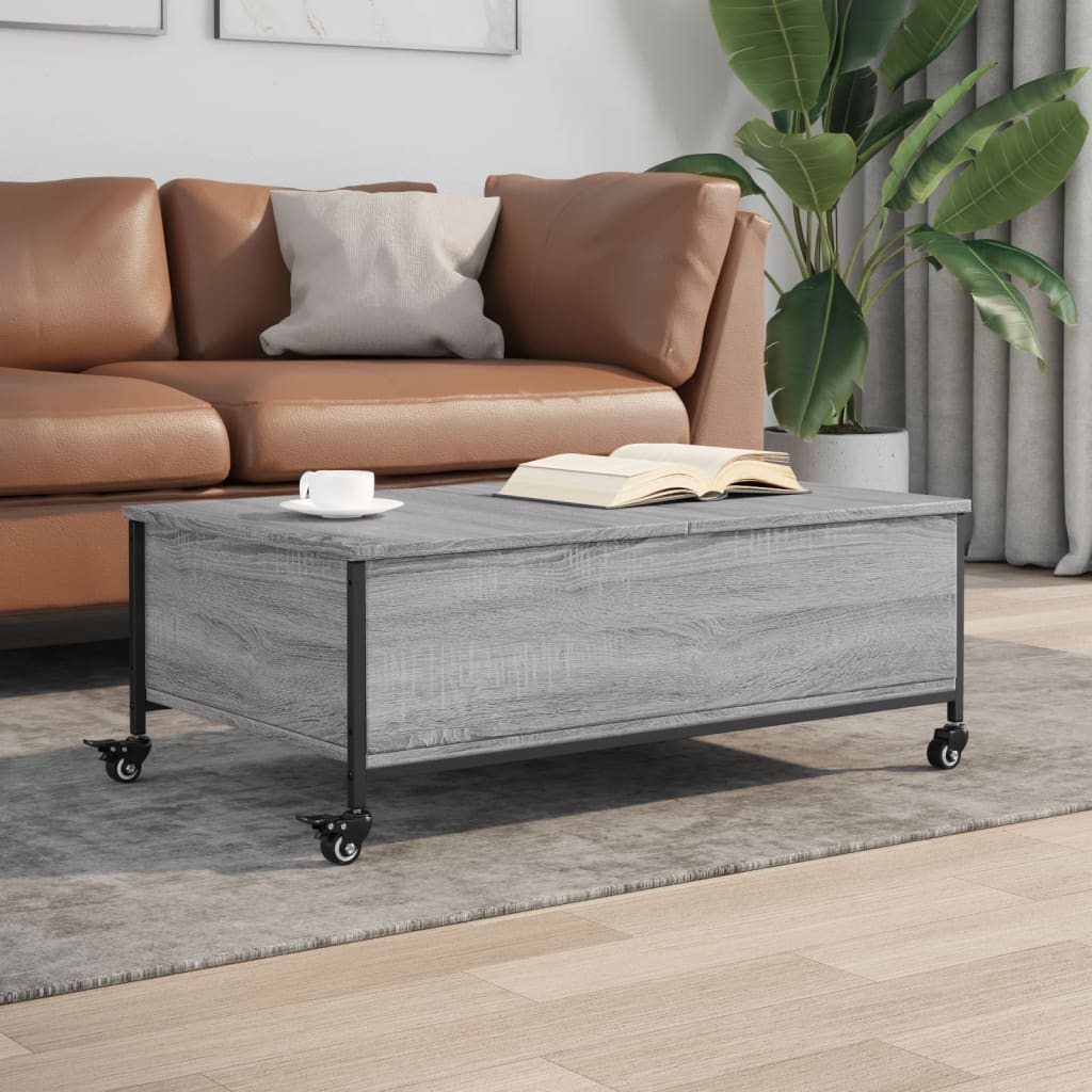 Salontafel met wielen 91x55x34 cm bewerkt hout grijs sonoma is nu te koop bij PeponiXL, paradijselijk wonen!