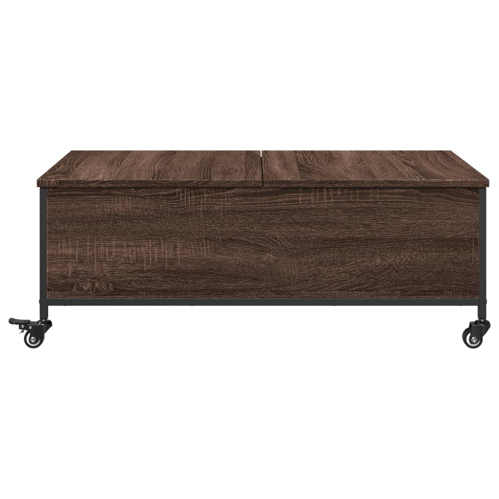 Salontafel met wielen 91x55x34 cm bewerkt hout bruin eikenkleur is nu te koop bij PeponiXL, paradijselijk wonen!