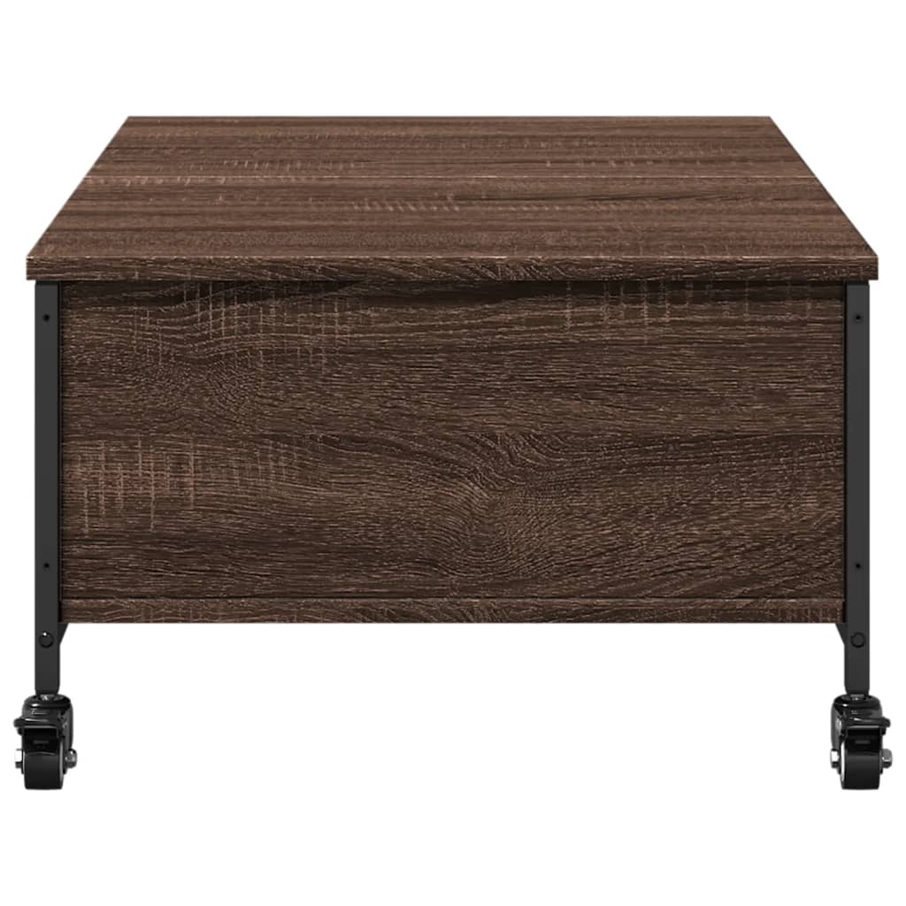Salontafel met wielen 91x55x34 cm bewerkt hout bruin eikenkleur is nu te koop bij PeponiXL, paradijselijk wonen!