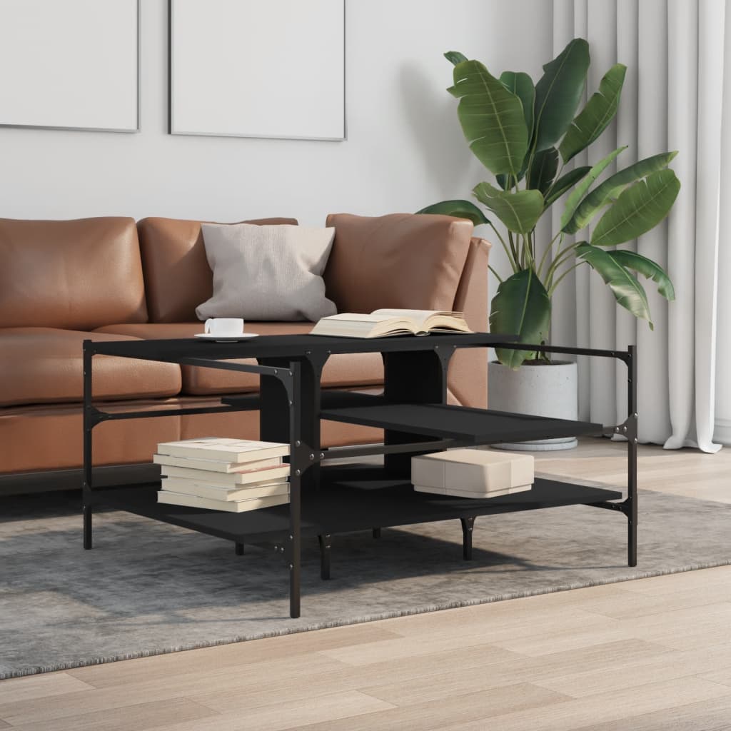 Salontafel 100x100x48,5 cm bewerkt hout zwart is nu te koop bij PeponiXL, paradijselijk wonen!