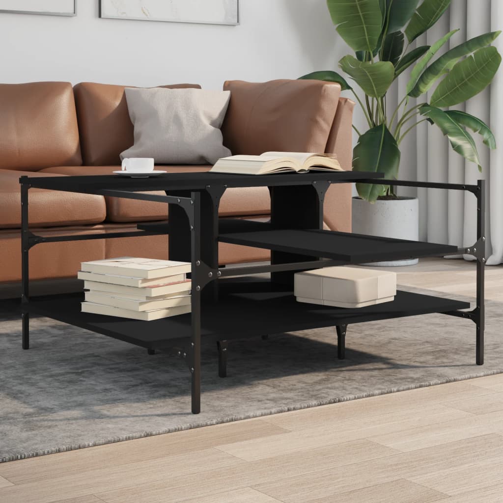 Salontafel 100x100x48,5 cm bewerkt hout zwart is nu te koop bij PeponiXL, paradijselijk wonen!