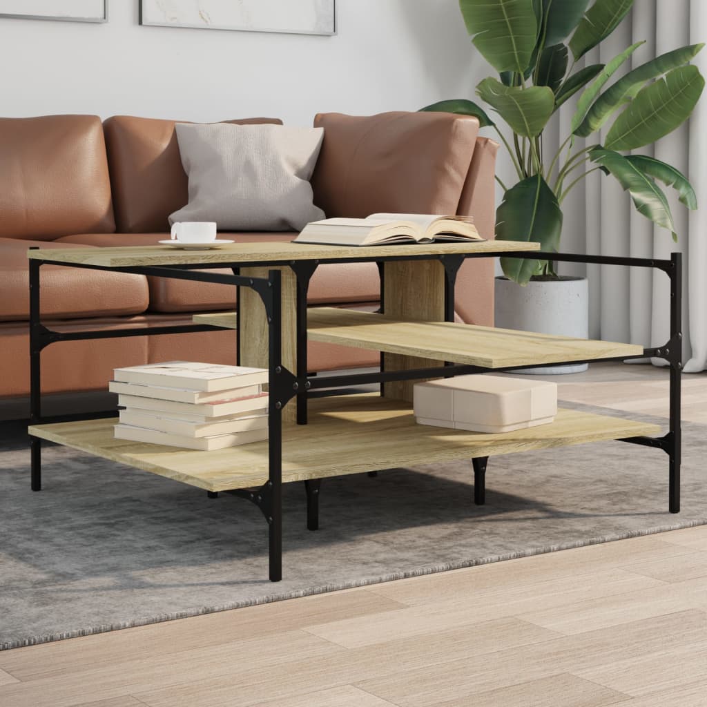 Salontafel 100x100x48,5 cm bewerkt hout sonoma eikenkleurig is nu te koop bij PeponiXL, paradijselijk wonen!