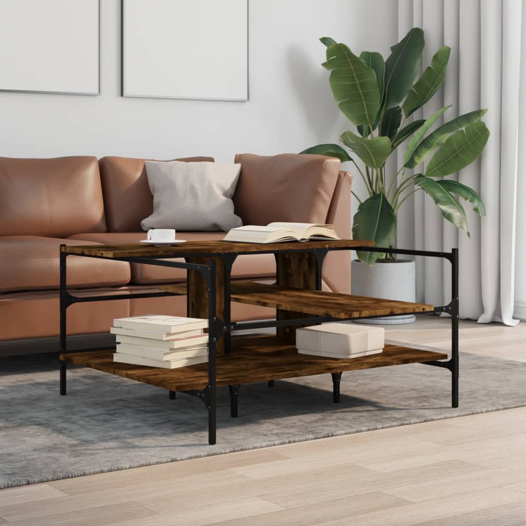 Salontafel 100x100x48,5 cm bewerkt hout gerookt eikenkleurig is nu te koop bij PeponiXL, paradijselijk wonen!