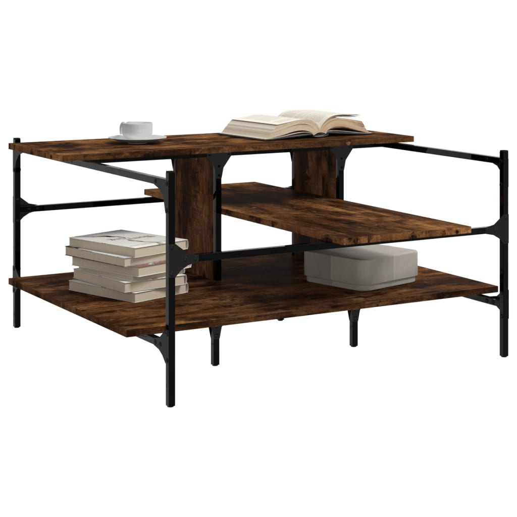 Salontafel 100x100x48,5 cm bewerkt hout gerookt eikenkleurig is nu te koop bij PeponiXL, paradijselijk wonen!