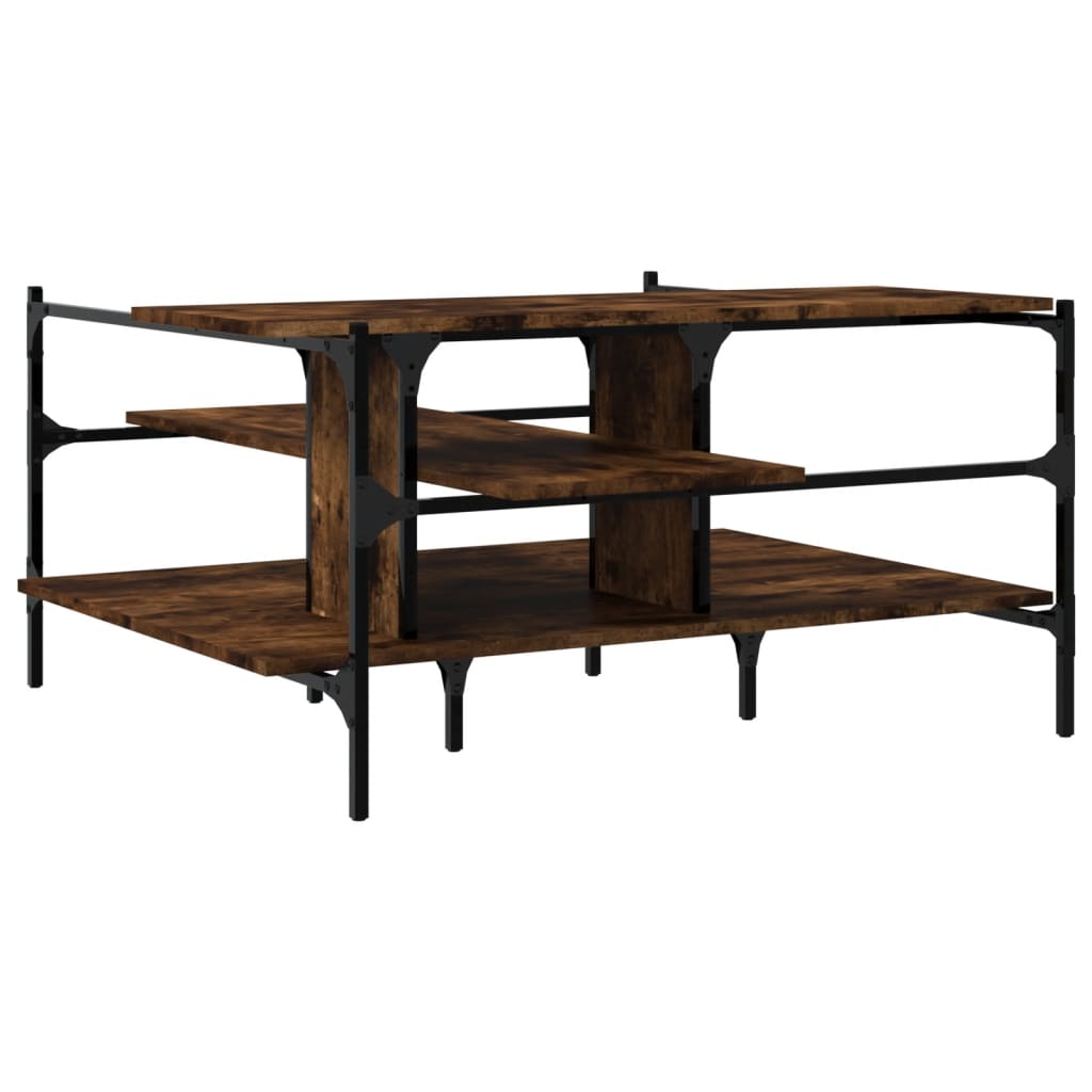 Salontafel 100x100x48,5 cm bewerkt hout gerookt eikenkleurig is nu te koop bij PeponiXL, paradijselijk wonen!