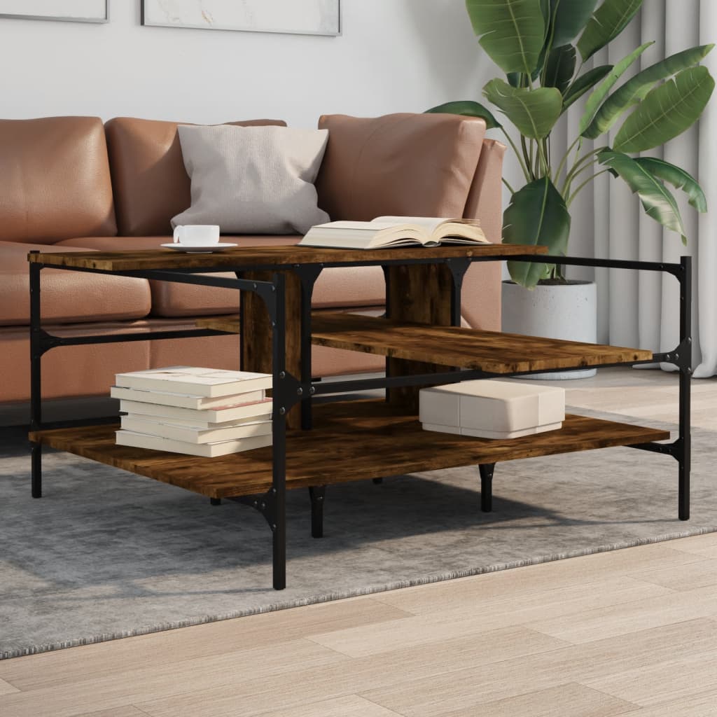 Salontafel 100x100x48,5 cm bewerkt hout gerookt eikenkleurig is nu te koop bij PeponiXL, paradijselijk wonen!