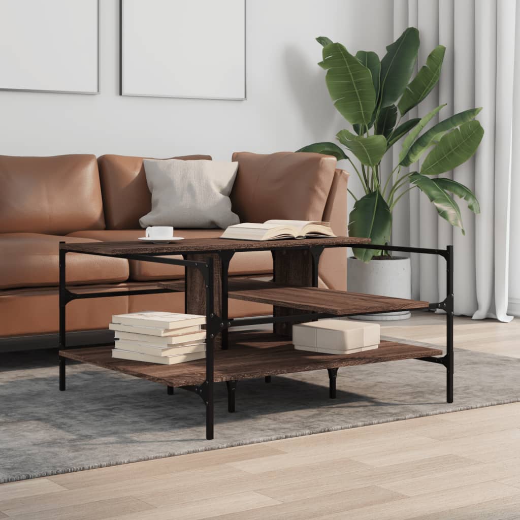 Salontafel 100x100x48,5 cm bewerkt hout bruin eikenkleur is nu te koop bij PeponiXL, paradijselijk wonen!