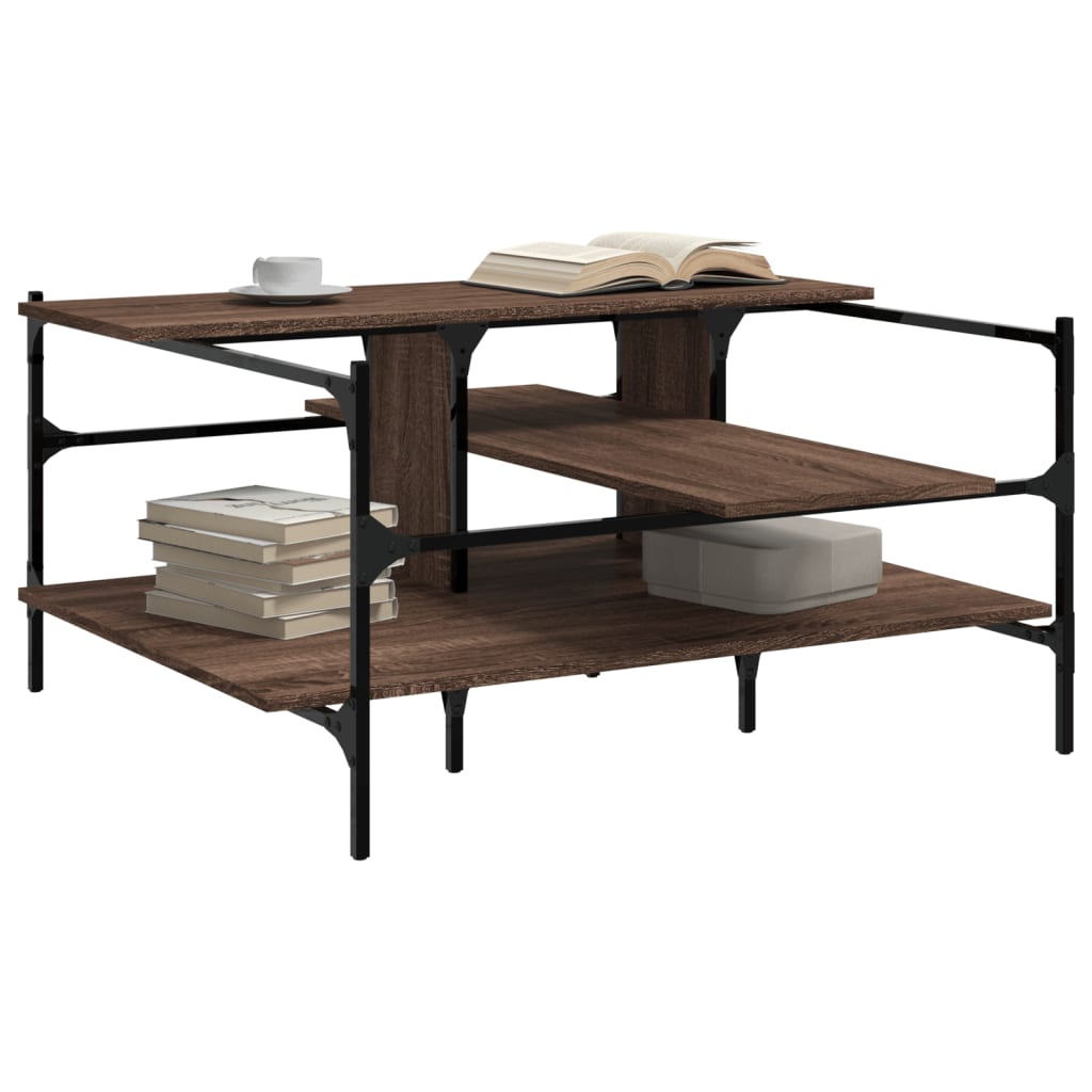 Salontafel 100x100x48,5 cm bewerkt hout bruin eikenkleur is nu te koop bij PeponiXL, paradijselijk wonen!