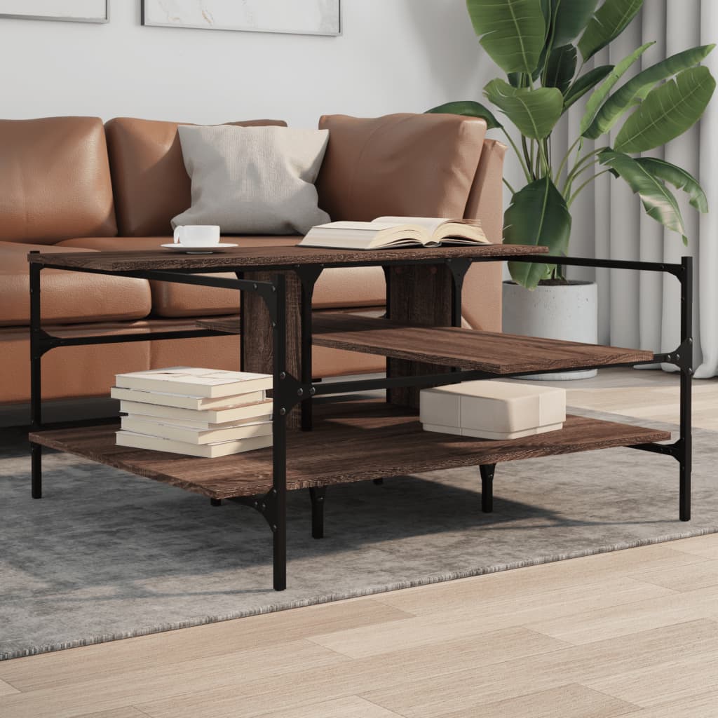 Salontafel 100x100x48,5 cm bewerkt hout bruin eikenkleur is nu te koop bij PeponiXL, paradijselijk wonen!