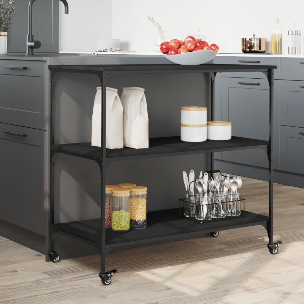 Keukentrolley 102x50x95 cm bewerkt hout zwart is nu te koop bij PeponiXL, paradijselijk wonen!
