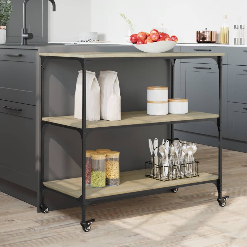 Keukentrolley 102x50x95 cm bewerkt hout sonoma eikenkleurig is nu te koop bij PeponiXL, paradijselijk wonen!