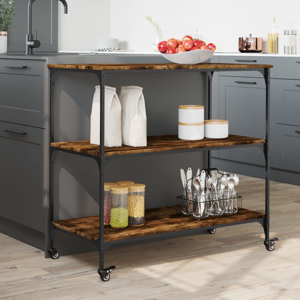 Keukentrolley 102x50x95 cm bewerkt hout gerookt eikenkleurig is nu te koop bij PeponiXL, paradijselijk wonen!