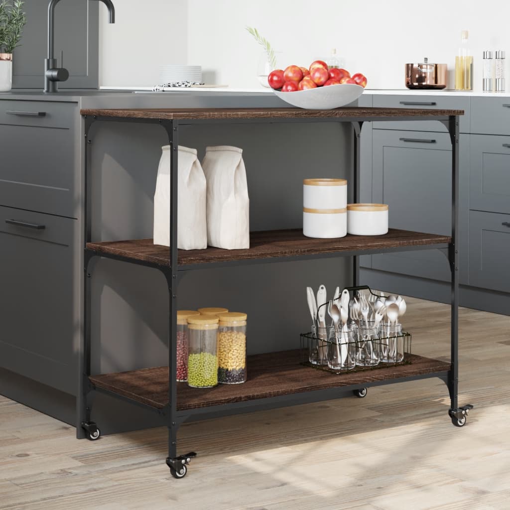 Keukentrolley 102x50x95 cm bewerkt hout bruin eikenkleurig is nu te koop bij PeponiXL, paradijselijk wonen!