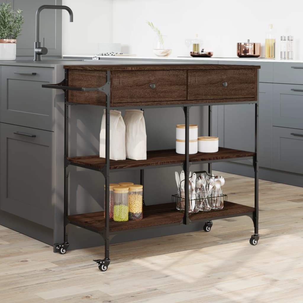 Keukentrolley 105x42x95 cm bewerkt hout bruin eikenkleurig is nu te koop bij PeponiXL, paradijselijk wonen!
