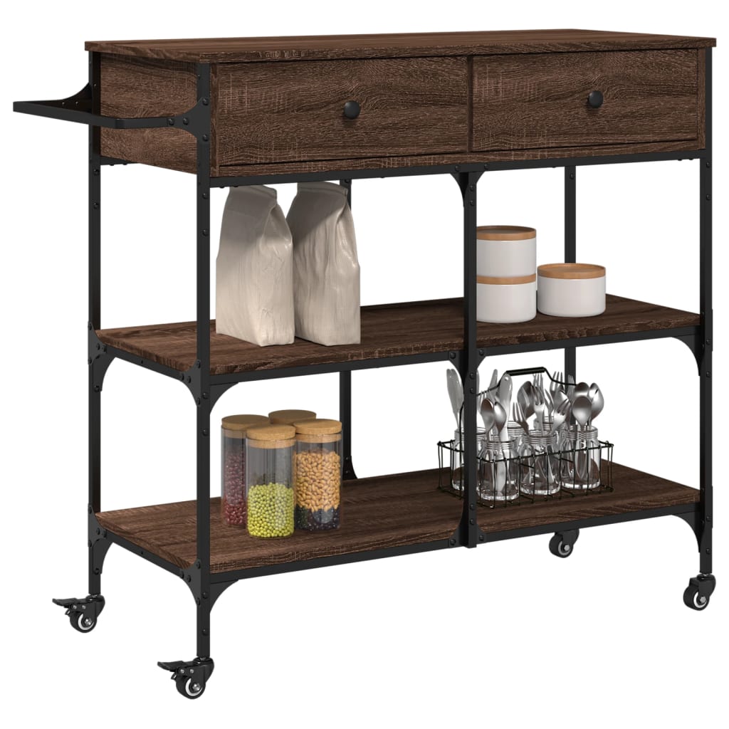 Keukentrolley 105x42x95 cm bewerkt hout bruin eikenkleurig is nu te koop bij PeponiXL, paradijselijk wonen!