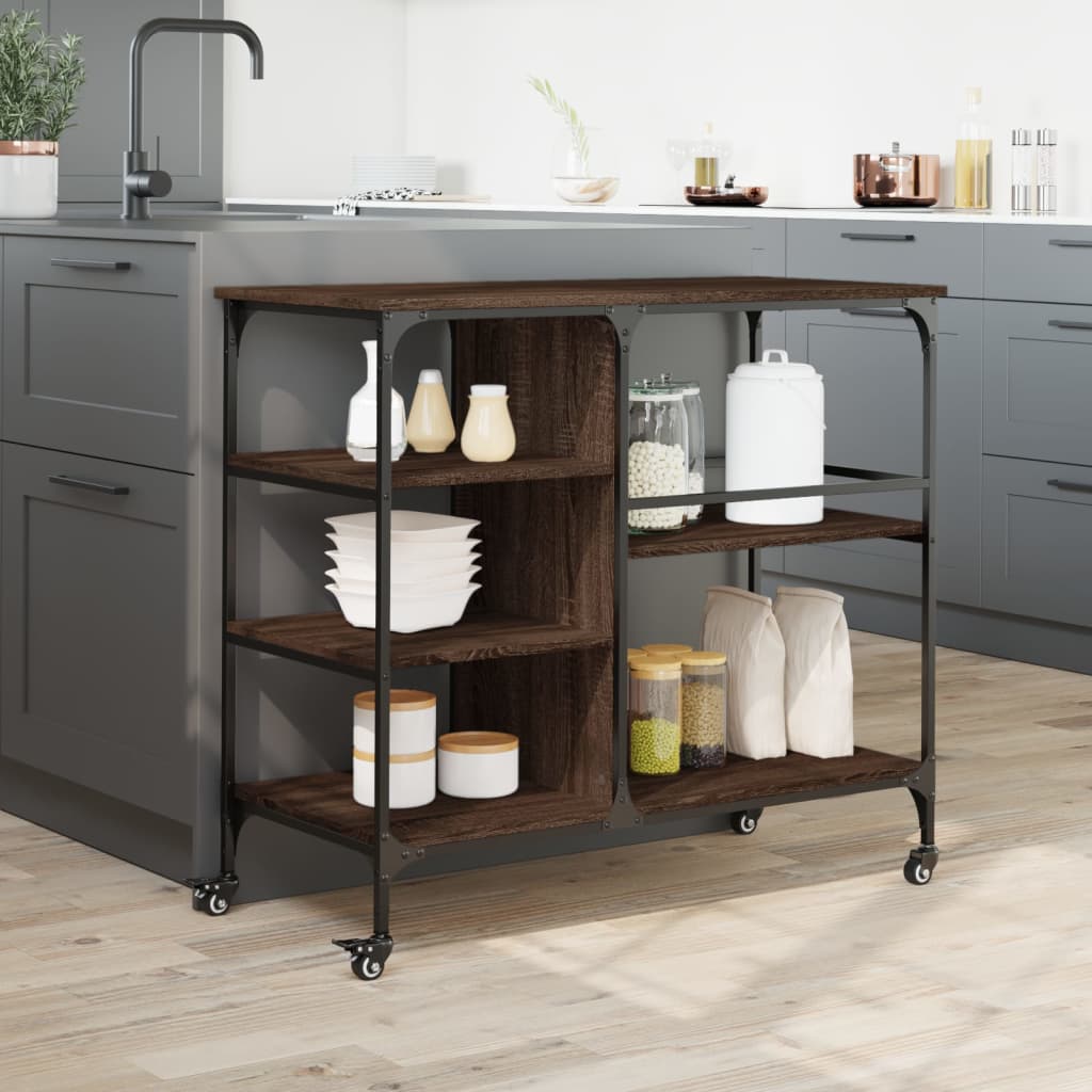 Keukentrolley 100x45x89,5 cm bewerkt hout bruin eikenkleurig is nu te koop bij PeponiXL, paradijselijk wonen!