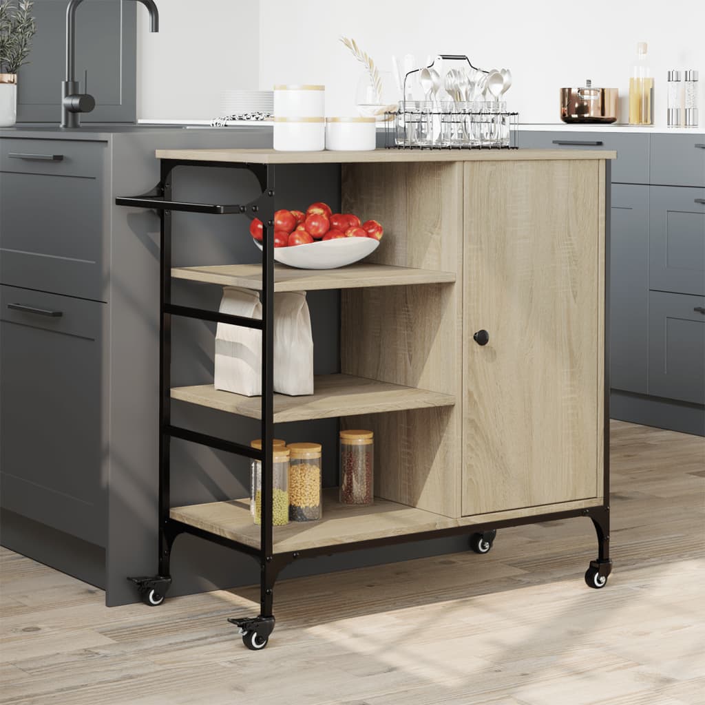 Keukentrolley 87,5x38,5x84,5 cm bewerkt hout sonoma eikenkleur is nu te koop bij PeponiXL, paradijselijk wonen!