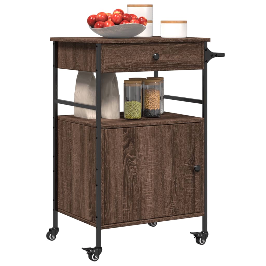 Keukentrolley 56x43x89,5 cm bewerkt hout bruin eikenkleurig is nu te koop bij PeponiXL, paradijselijk wonen!