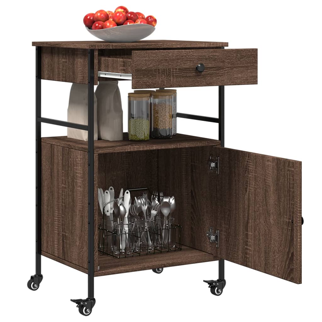Keukentrolley 56x43x89,5 cm bewerkt hout bruin eikenkleurig is nu te koop bij PeponiXL, paradijselijk wonen!