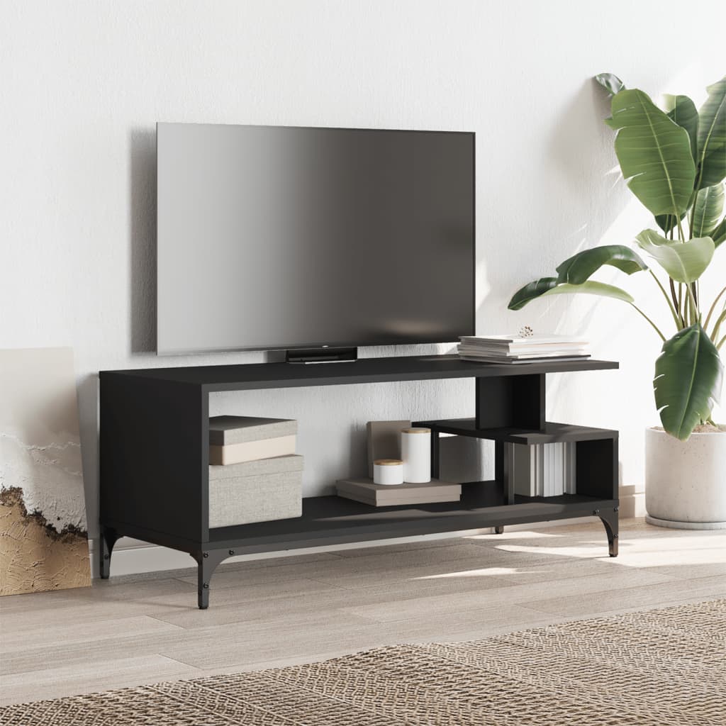 Tv-meubel 102x40x41 cm bewerkt hout en gepoedercoat staal zwart is nu te koop bij PeponiXL, paradijselijk wonen!