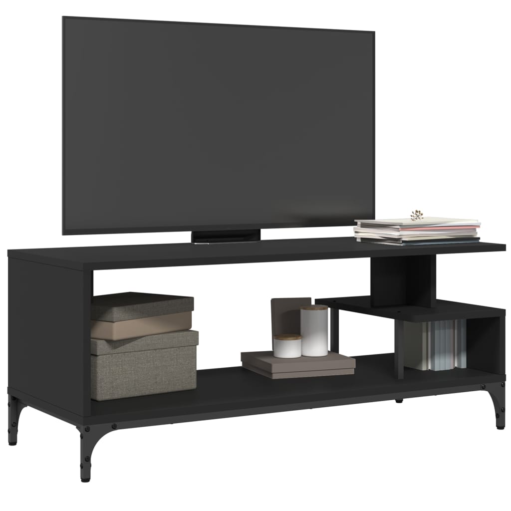 Tv-meubel 102x40x41 cm bewerkt hout en gepoedercoat staal zwart is nu te koop bij PeponiXL, paradijselijk wonen!