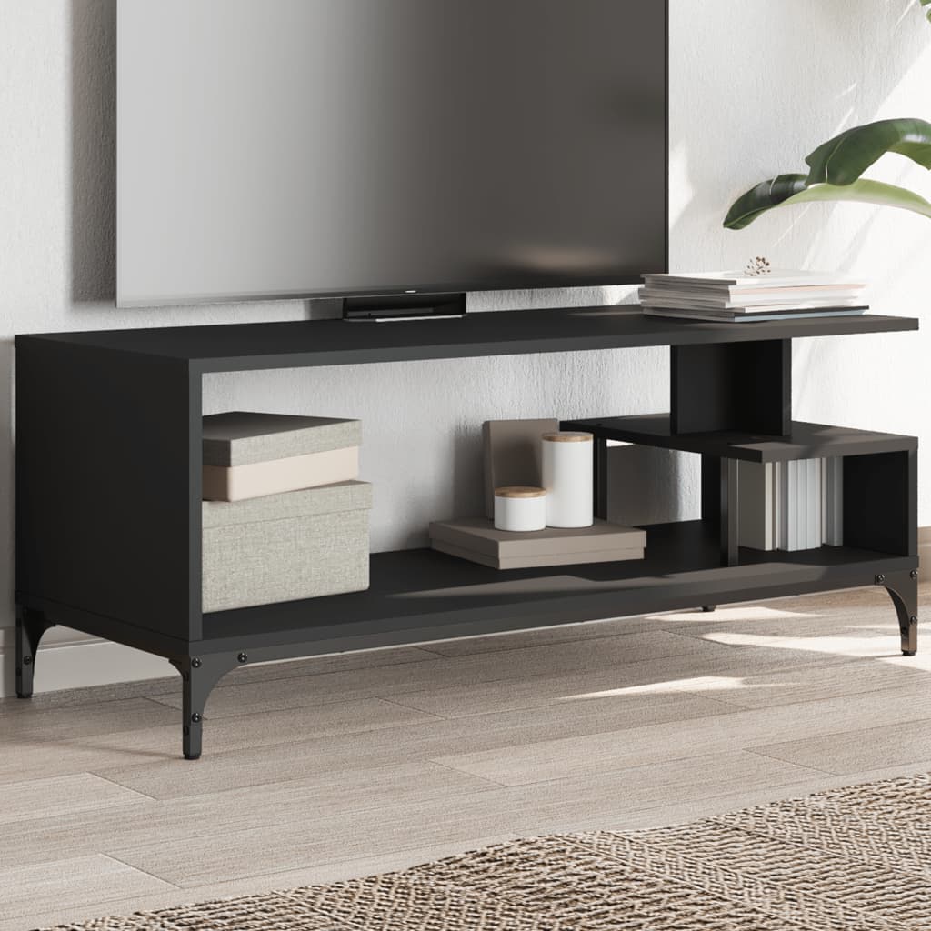 Tv-meubel 102x40x41 cm bewerkt hout en gepoedercoat staal zwart is nu te koop bij PeponiXL, paradijselijk wonen!